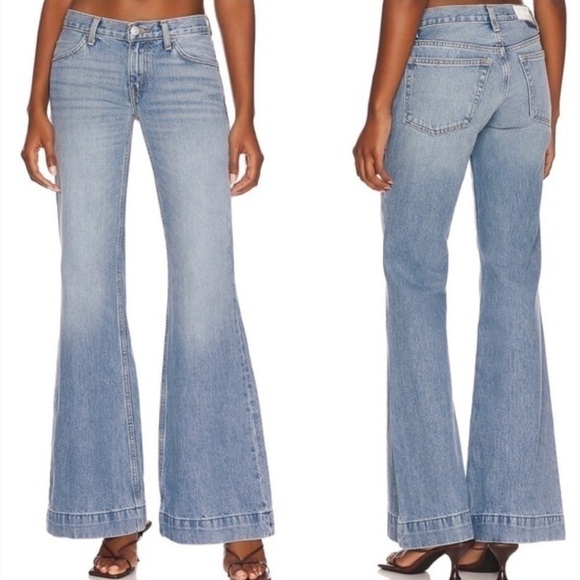 Re/Done Low Rise Bell Bottom Jeans Lake Blue - Picture 2 of 6